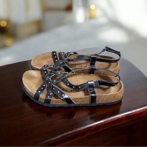 Betula by Birkenstock Women's Black Leather Sandals with Rhinestones Size 42